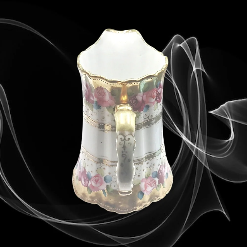 Large Handpainted Nippon Pitcher with Gold and Pink Roses